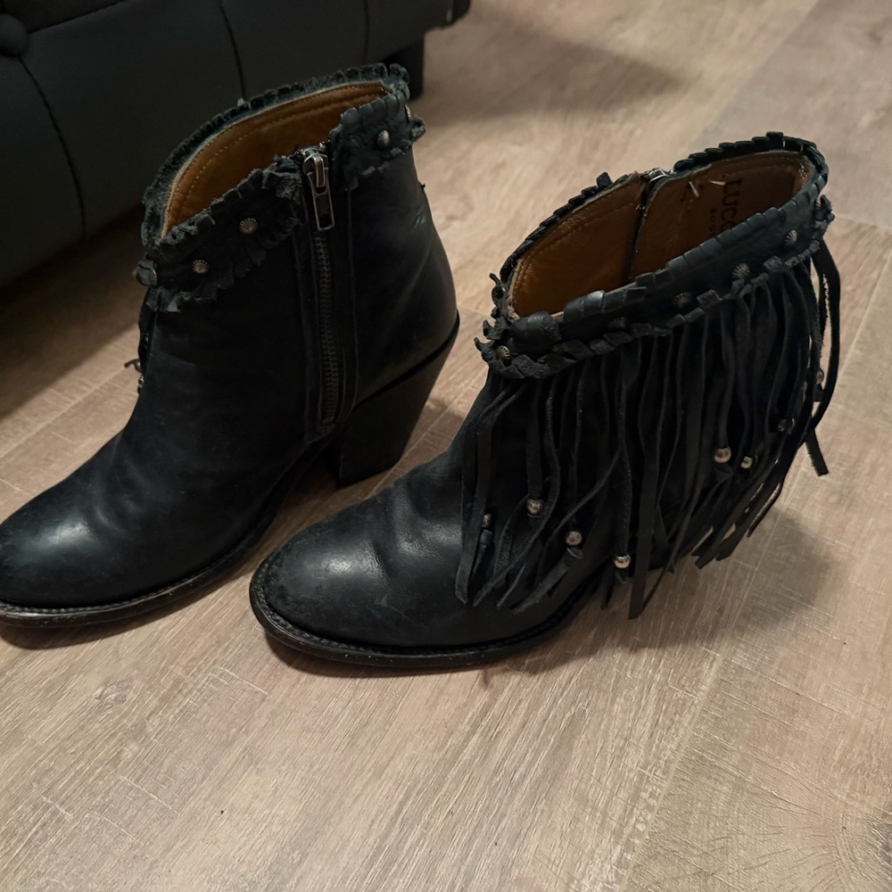 Lucchese Black Fringe Ankle Booties